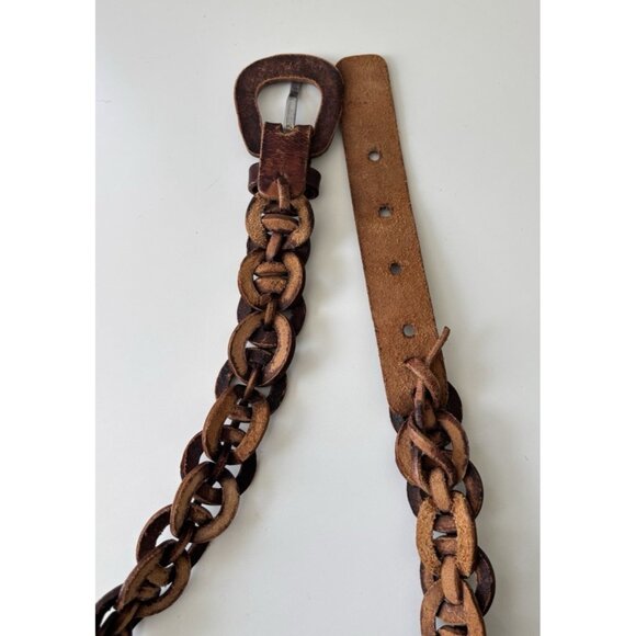Vintage Handmade Leather women\'s braided belt brown hand crafted size 28-30 XS main image 4
